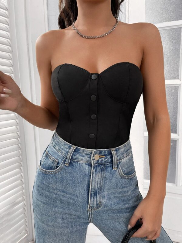 Solid Button Front Tube Top