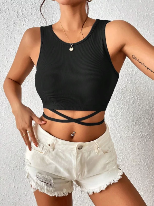 Crisscross Tie Back Crop Tank Top