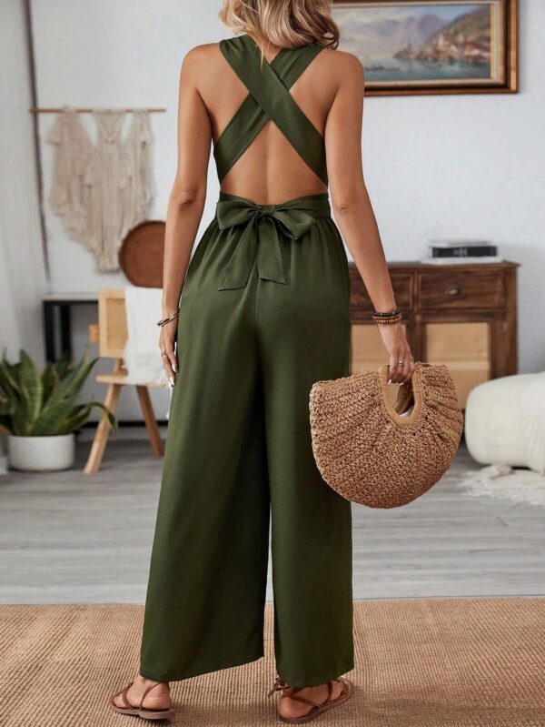 Twist Front Cami Jumpsuit With Crisscross Open Back And Tie Waist