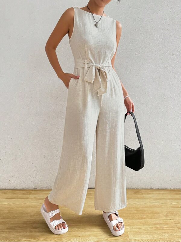 Linen Sleeveless Solid Color Jumpsuit