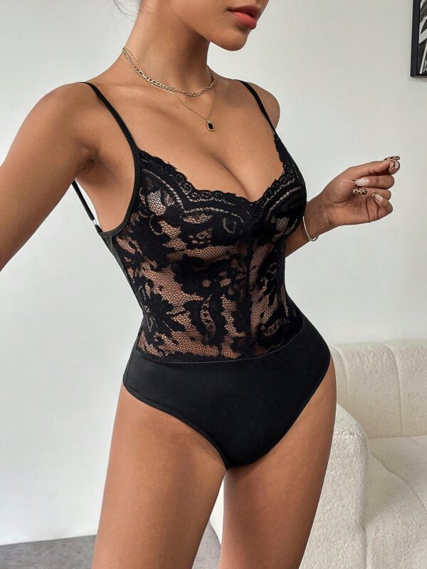 Fashion Solid Color See Through Sexy Lace Bodysuit
