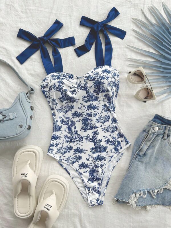 Blue And White Color-Blocked Bodysuit