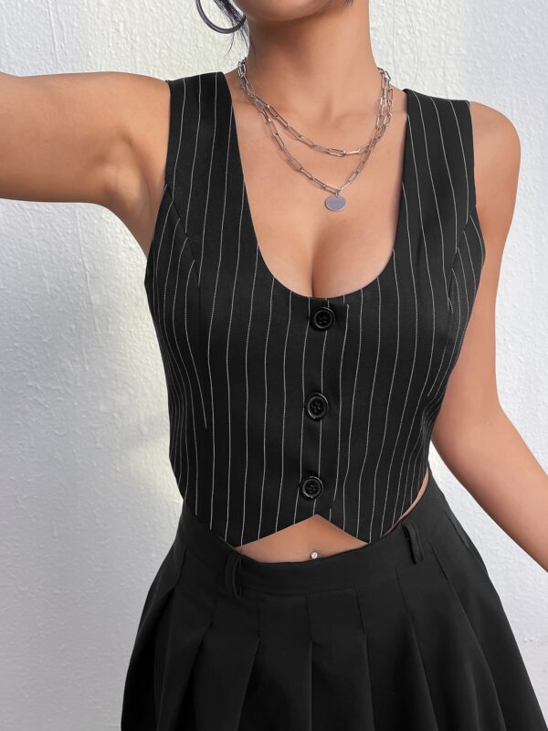 Pinstriped Single Breasted Crop Waistcoat Without Shirt