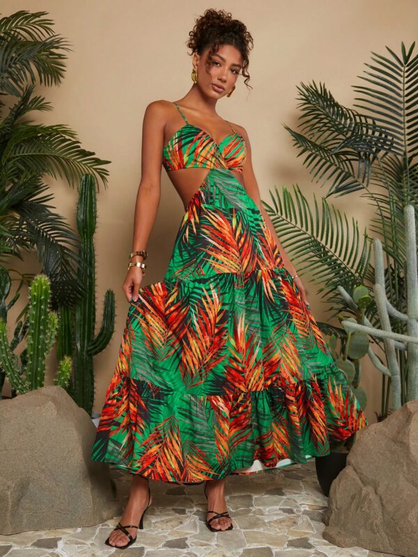 Print Cut Out Waist Design Bodycon Cami Dress
