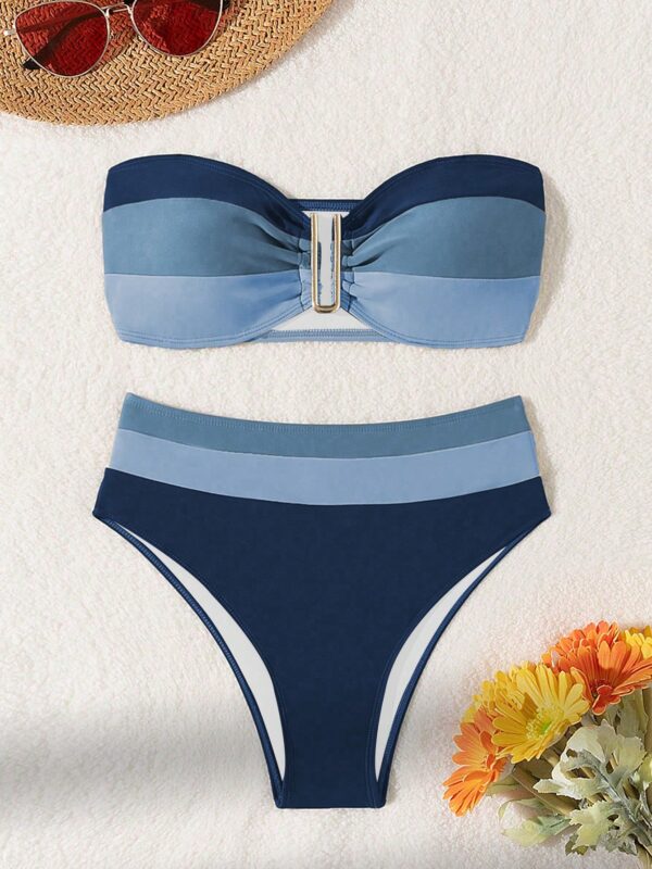 Summer Beach Color-Block Bandeau Bikini Set