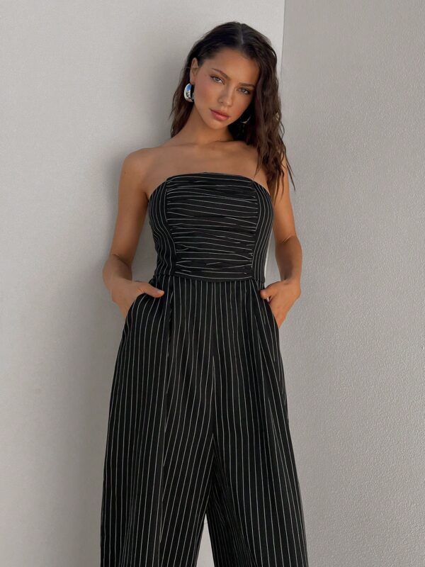 Aloruh Black & White Striped Jumpsuit With Bowknot