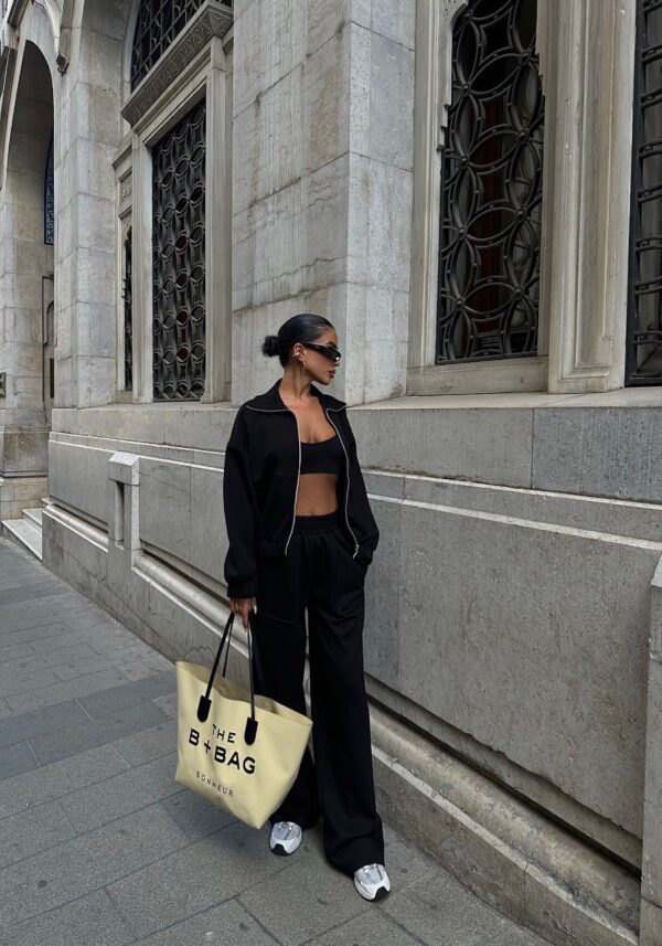 Black Casual Jacket & Sweatpants Set