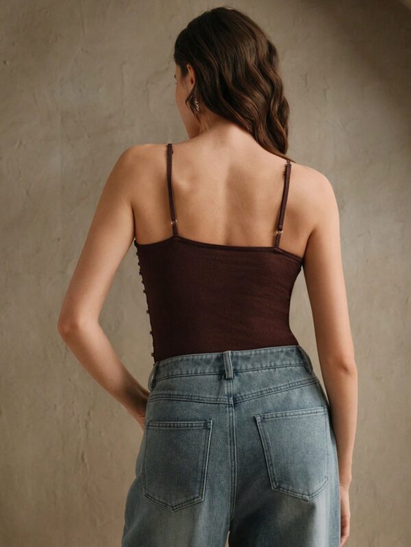 Rhinestone Knitted Sleeveless Hollow Out Bodysuit