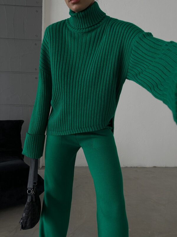 Asymmetrical Turtleneck & Straight Cut Pants Set