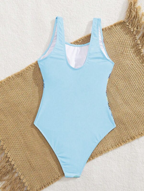 Printed Rhinestone Decoration One-Piece Swimsuit