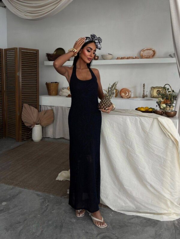 Tricot Halter Neck Open Back Long Dress