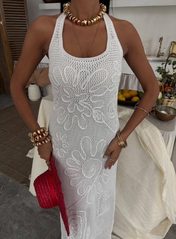 Tricot Halter Neck Open Back Long Dress