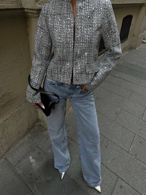 Woven Fabric Cropped Blazer Jacket
