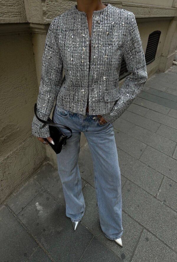 Woven Fabric Cropped Blazer Jacket