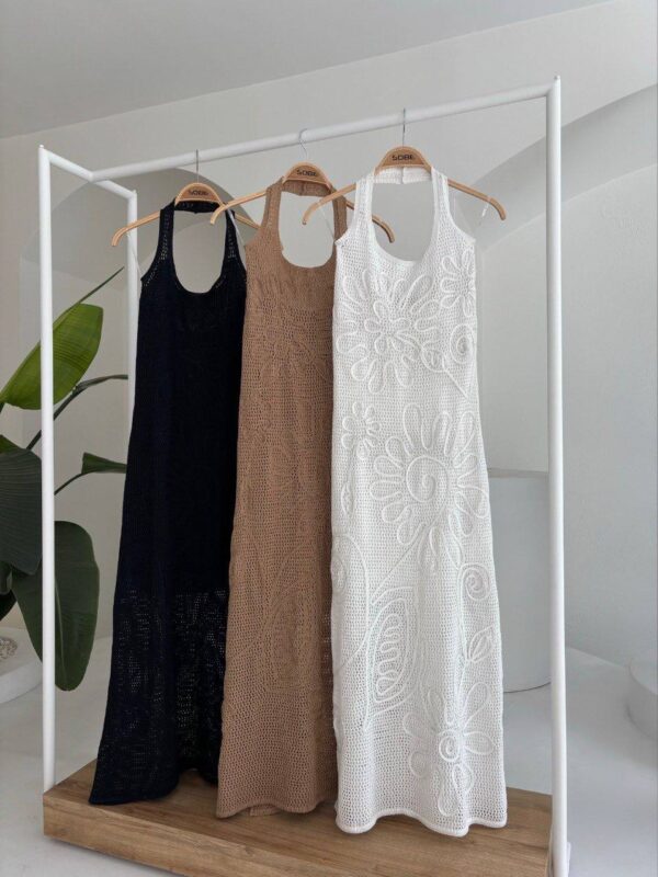 Tricot Halter Neck Open Back Long Dress