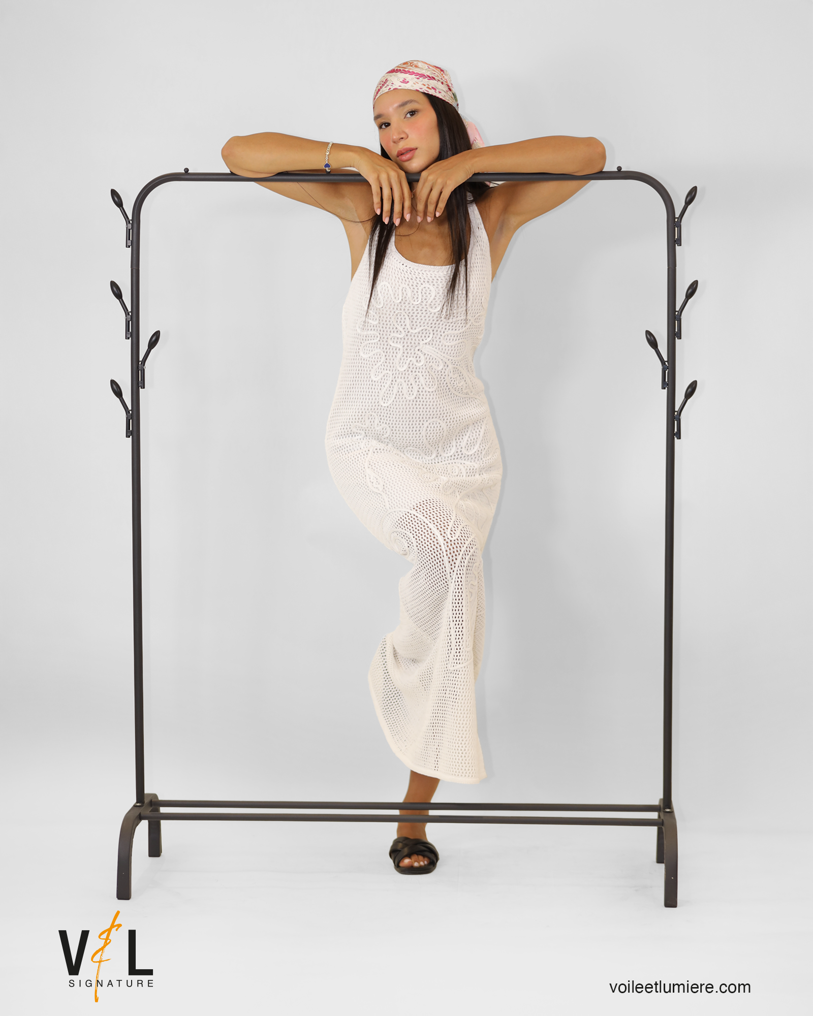 Tricot Halter Neck Open Back Long Dress