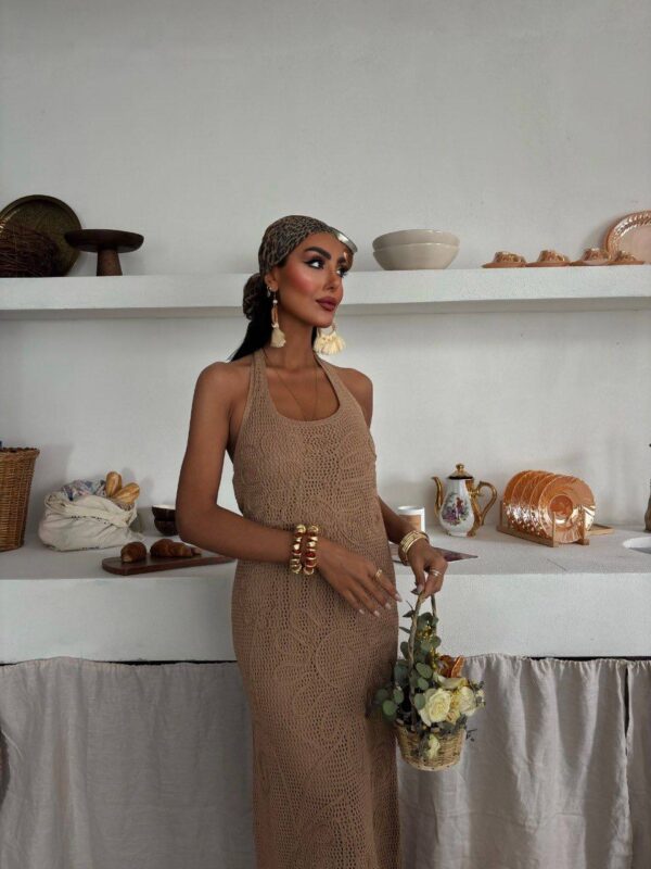 Tricot Halter Neck Open Back Long Dress