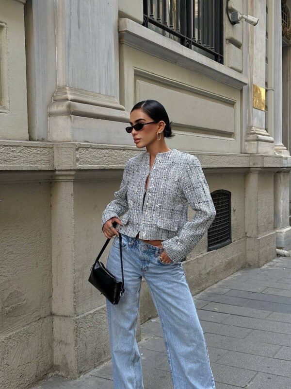 Woven Fabric Cropped Blazer Jacket