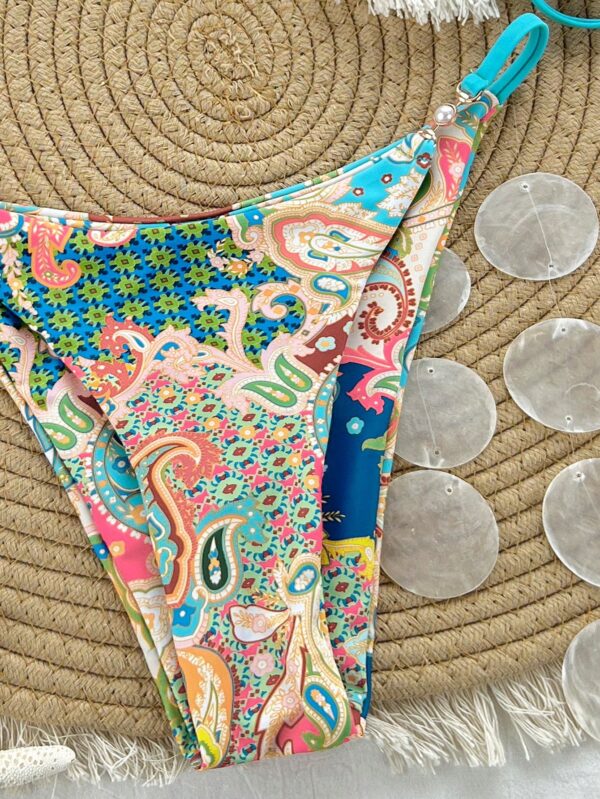 2pcs Beach Vacation Paisley Pearl Decor High Cut Bikini Set