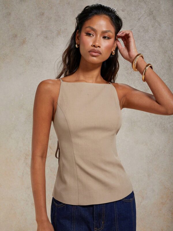 Solid Color Lace-Up Backless Sleeveless Crop Top