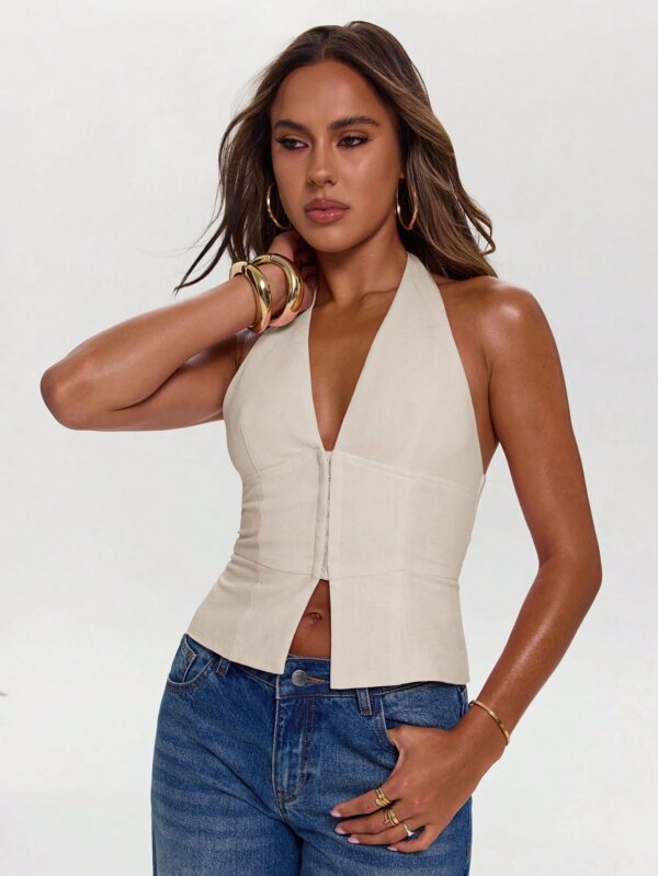 Solid Color Halter Backless Tight Fit Casual Sleeveless Tops