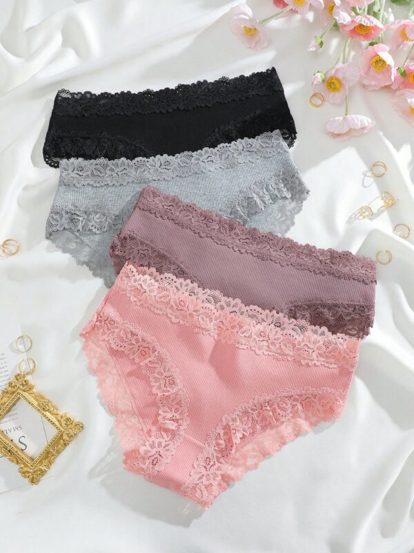 4pcs Comfortable Lace Patchwork Seamless Briefs