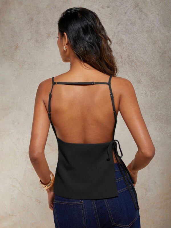 Solid Color Lace-Up Backless Sleeveless Crop Top