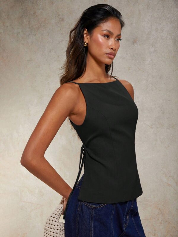 Solid Color Lace-Up Backless Sleeveless Crop Top