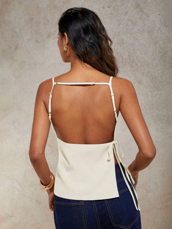 Solid Color Lace-Up Backless Sleeveless Crop Top