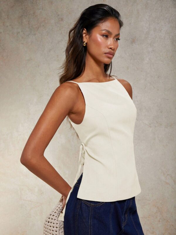 Solid Color Lace-Up Backless Sleeveless Crop Top