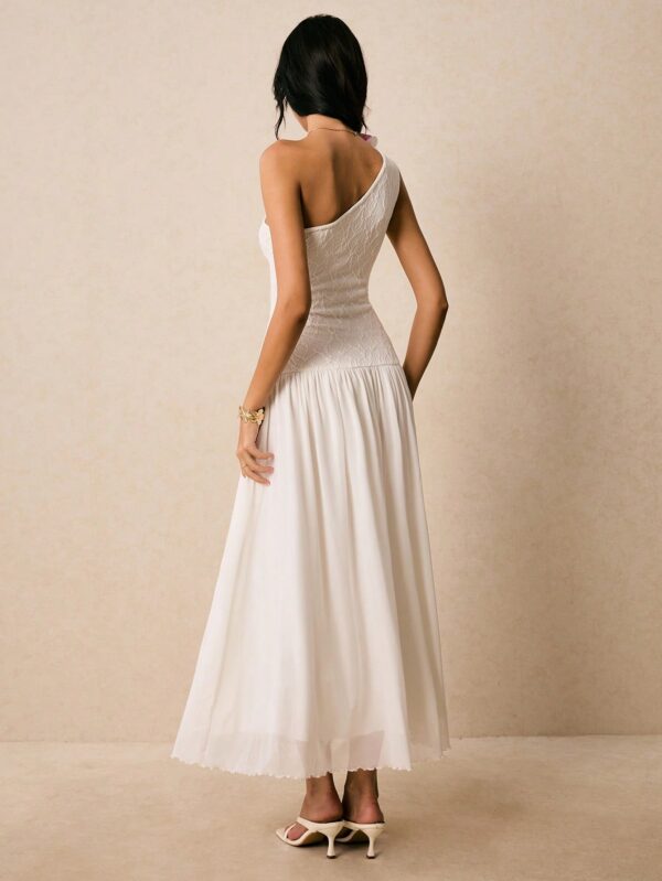 One Shoulder Lace White Sleeveless Dress