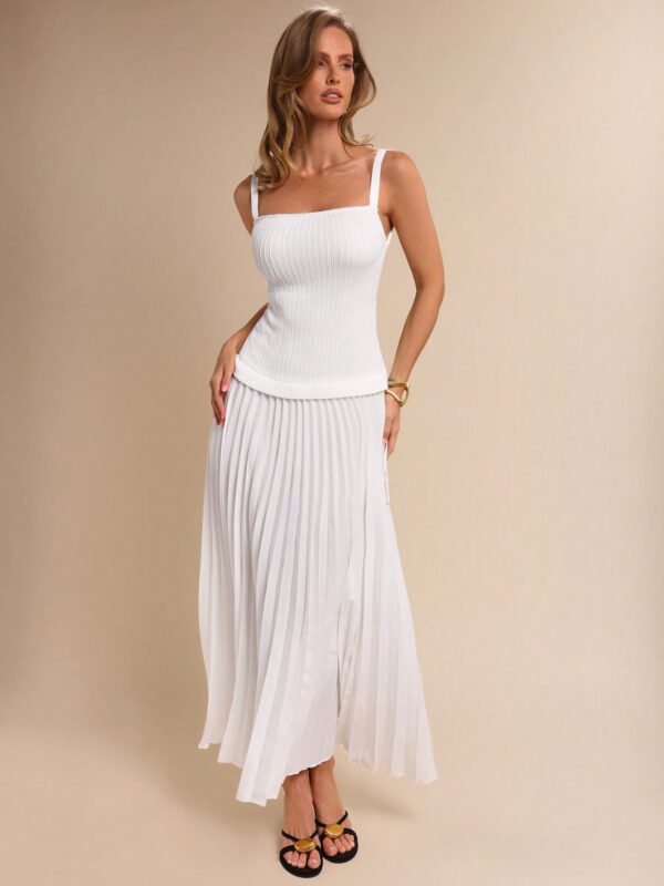 Summer Solid Color Pleated-Hem Elegant Sleeveless Dress