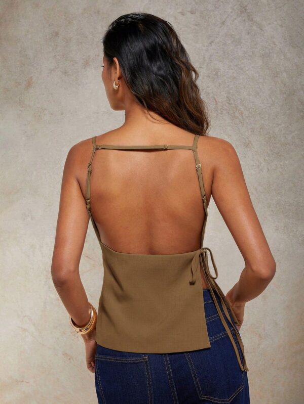 Solid Color Lace-Up Backless Sleeveless Crop Top