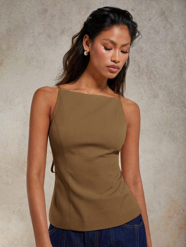 Solid Color Lace-Up Backless Sleeveless Crop Top