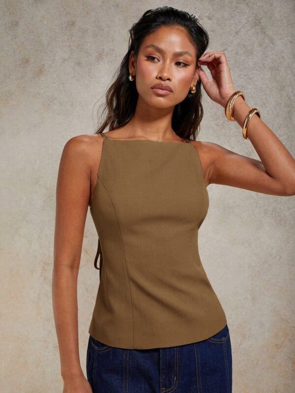 Solid Color Lace-Up Backless Sleeveless Crop Top