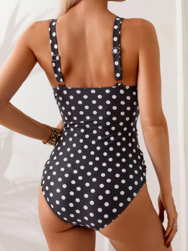 1pc Polka Dot Print Crossed Design One-Piece Swimsuit