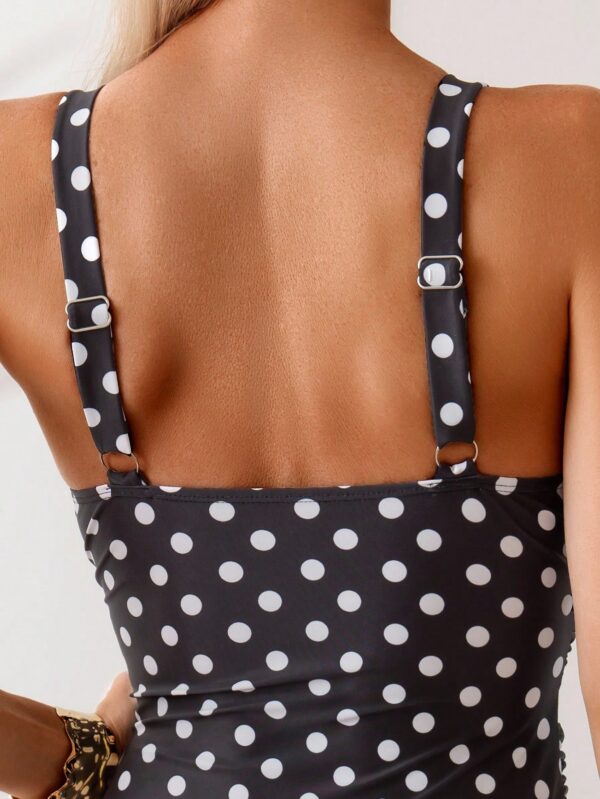 1pc Polka Dot Print Crossed Design One-Piece Swimsuit