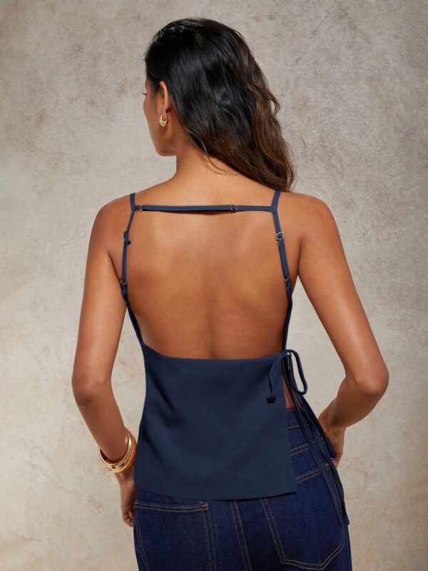 Solid Color Lace-Up Backless Sleeveless Crop Top