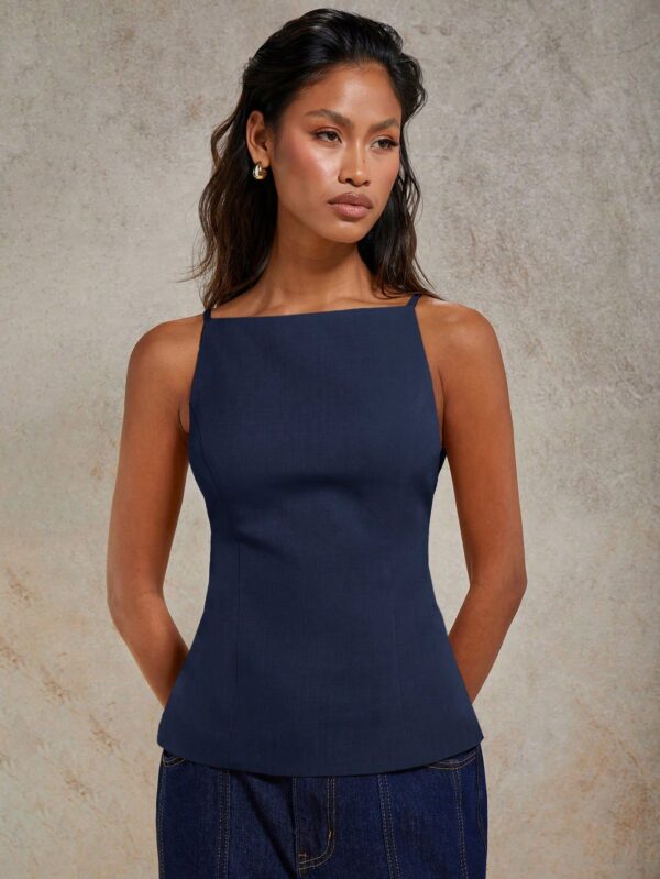 Solid Color Lace-Up Backless Sleeveless Crop Top