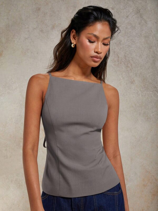 Solid Color Lace-Up Backless Sleeveless Crop Top