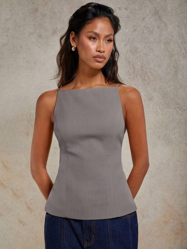Solid Color Lace-Up Backless Sleeveless Crop Top