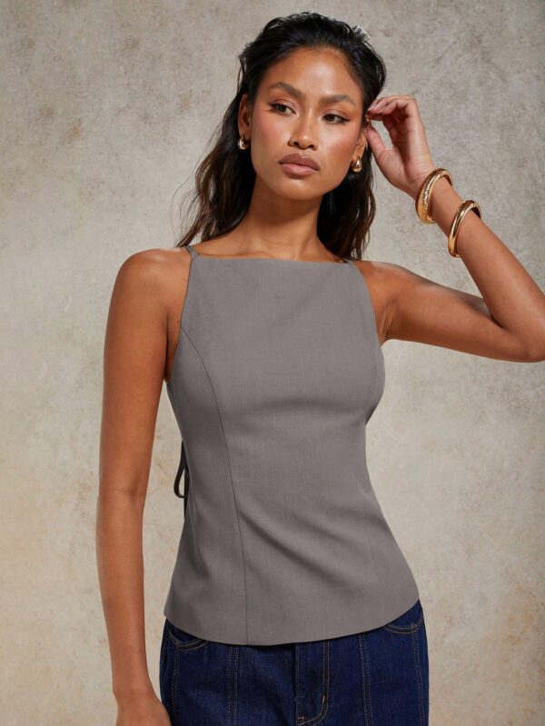 Solid Color Lace-Up Backless Sleeveless Crop Top