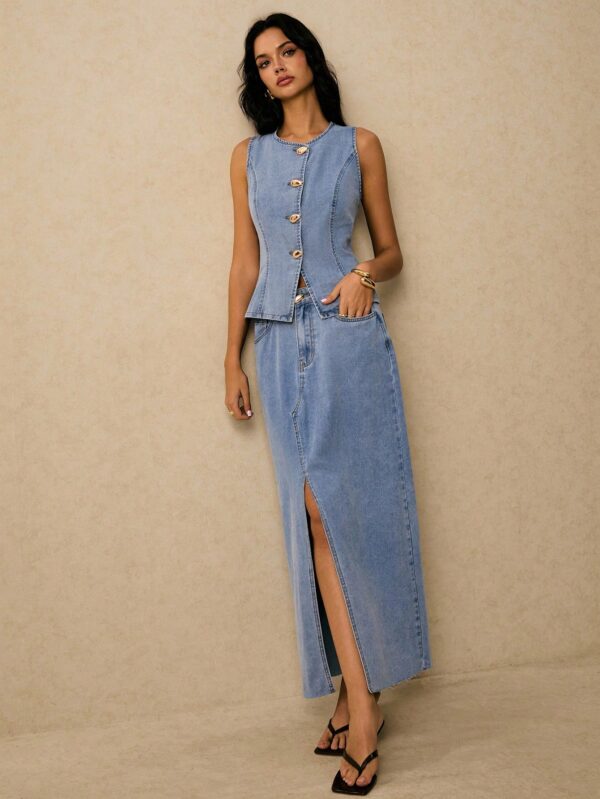 Slit Long Denim Skirt