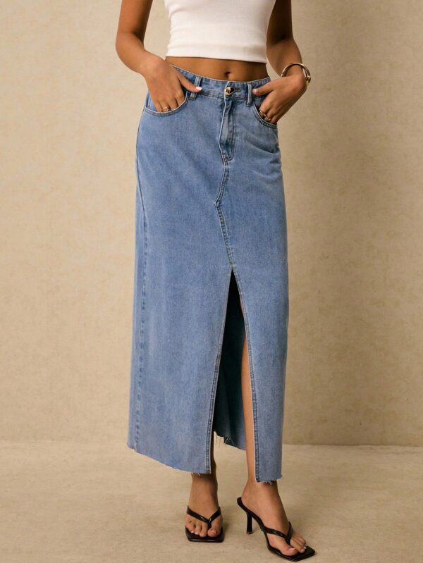 Slit Long Denim Skirt
