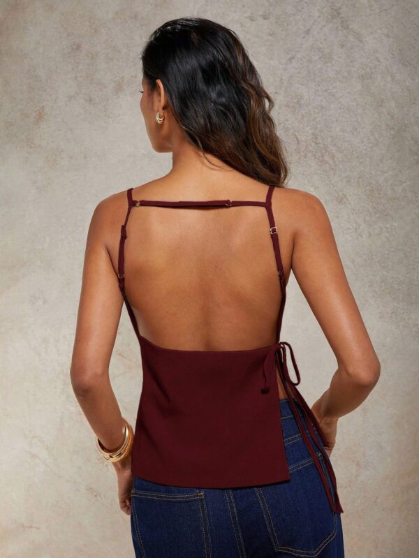 Solid Color Lace-Up Backless Sleeveless Crop Top