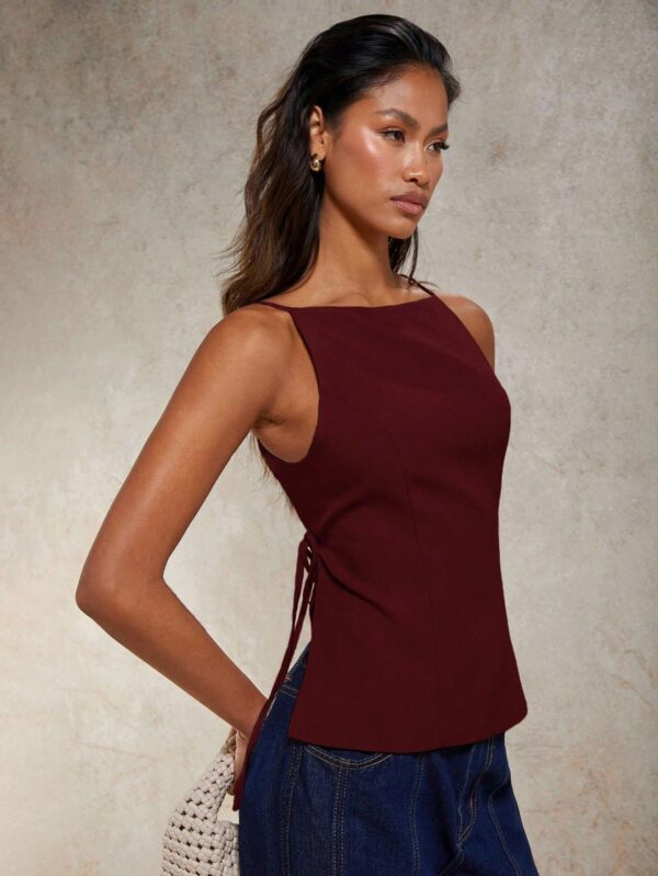 Solid Color Lace-Up Backless Sleeveless Crop Top