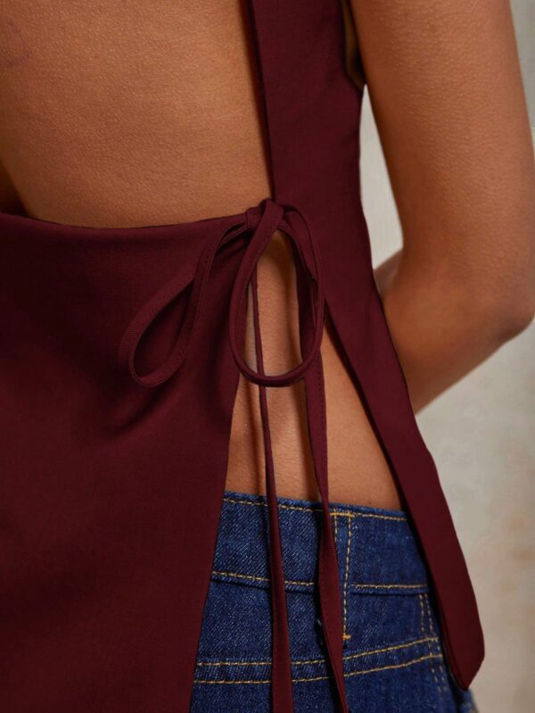Solid Color Lace-Up Backless Sleeveless Crop Top