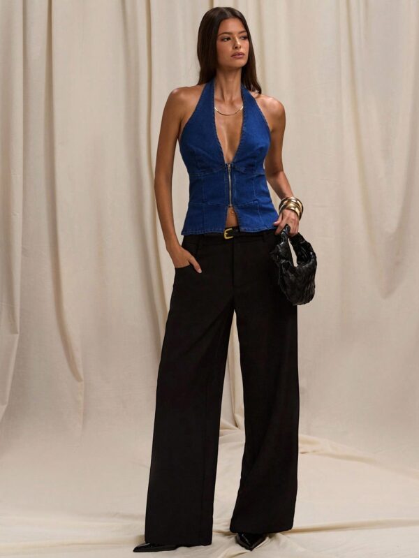 Halter Neck Front Denim Top