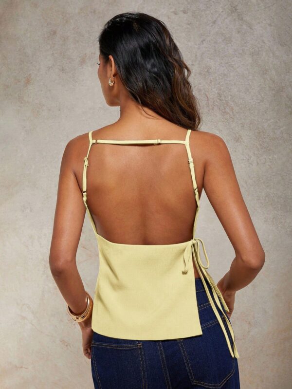 Solid Color Lace-Up Backless Sleeveless Crop Top
