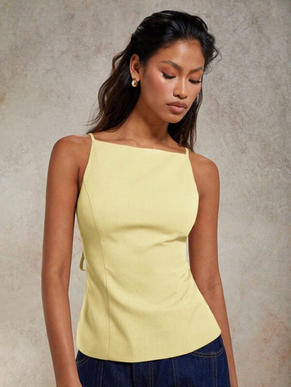 Solid Color Lace-Up Backless Sleeveless Crop Top